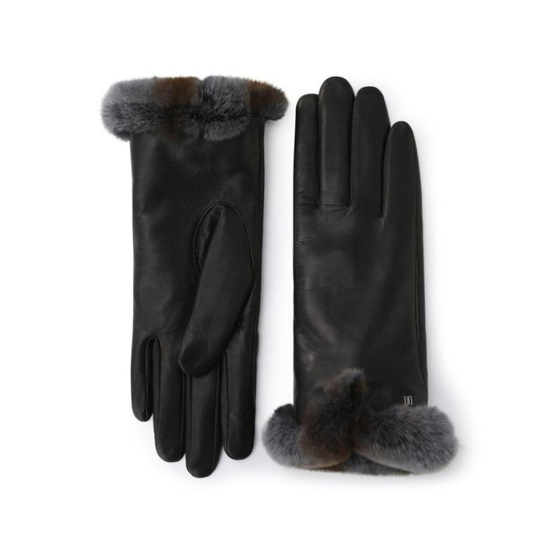 Daks Women's Accessory Black Lamb Leather Rex Fur Trim Smartphone