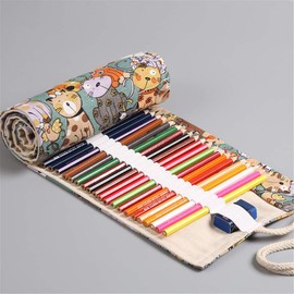 36/48/72 Slots Colored Pencil Wrap Pencils Roll Holder Coloring Pencils Organizer Holder Colored Pen Paint Brush Storage Pouch Portable for Artist Student (Cat, 36 Slots)