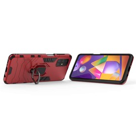 Compatible with Samsung Galaxy M31S Case, Metal Ring Grip Kickstand Shockproof Hard Bumper (Works with Magnetic Car Mount) Dual Layer Rugged Cover (Red)