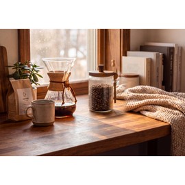 31oz Airtight Coffee Canister with Scoop, Glass Coffee Container for Bean Storage, Clear Coffee Bean Holder Jar with Acacia Wood Lid ans Spoon, Coffee Storage Container Kitchen Canister for Countertop