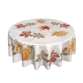 ZHOUYETAK Fall Pumpkin Round Tablecloth 70 Inch, Thanksgiving Pumpkin Maple Leaf Watercolor Table Cloths, Remove Stain Farmhouse Autumn Thanksgiving Harvest Table Cover for Holiday Dinner Party Decor