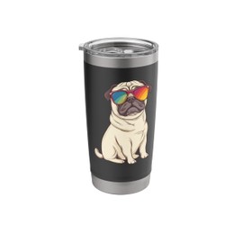 Colorful Dog Pug Wearing Sunglasses Stainless Steel Insulated Tumbler