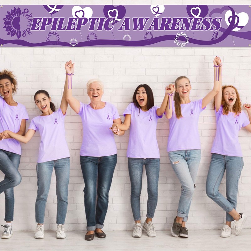 WANDIC 9.84 * 1.64ft Purple Ribbon Pattern Large Banner, 1PC