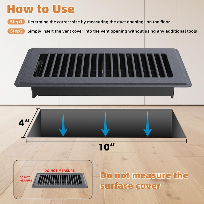 Floor Register 4 x 10-8 Pack Gray Floor Vents, Heavy-Duty