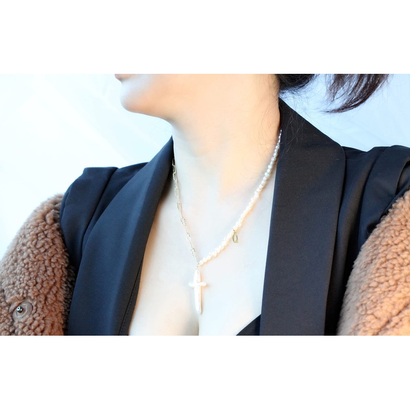 Cross Pendant Freshwater Pearls Alphabet Necklace Sterling Silver 18K Gold