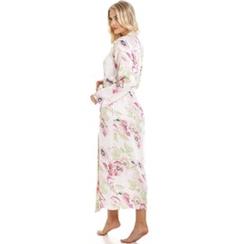 Camille Womens Smooth Classic Floral Wrap - Ladies Lightweight & Breathable Summer Nightwear with Tie Belt Fastening Pink Floral 10