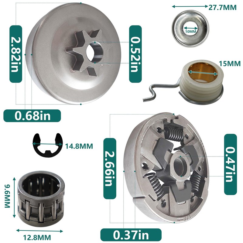 MS271 Sprocket Clutch Drum Needle Bearing Washer E-Clip Worm Gear
