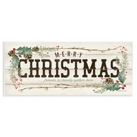 Stupell Industries Rustic Merry Christmas Friends and Family Sign, Designed by Stephanie Workman Marrott Wall Plaque, 7 x 17, Beige
