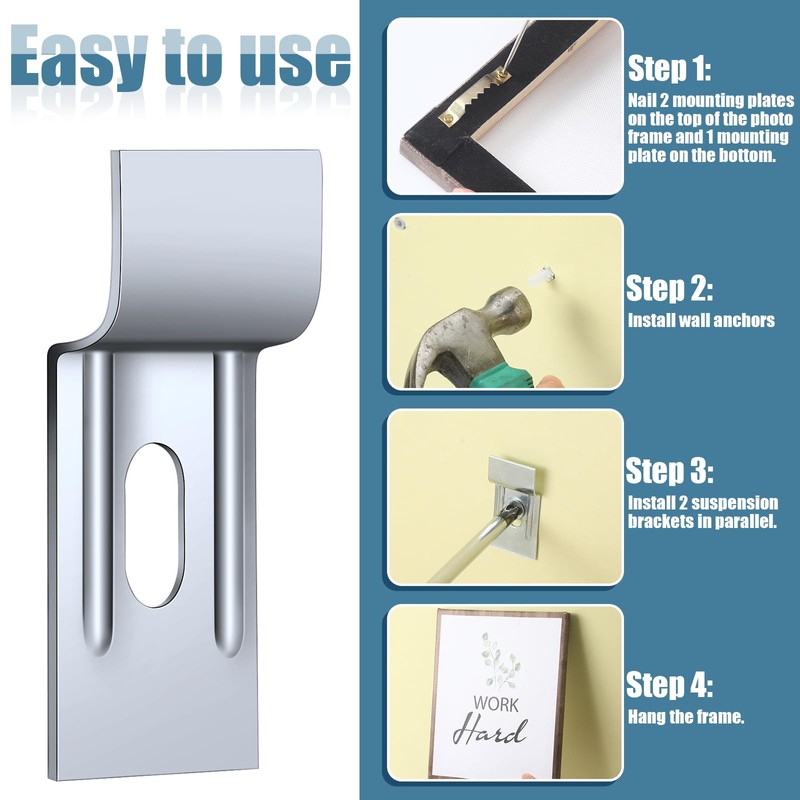 Hicarer 100 Pcs Picture Hanging Security Wall Support Brackets Picture