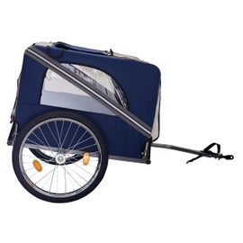 TREATLIFE HOME Dog Bike Trailer with Mesh Design, 3 Entrances, Safety Flag and Reflectors, Folding Pet Carrier for Medium and Small Dogs, Blue-Gray
