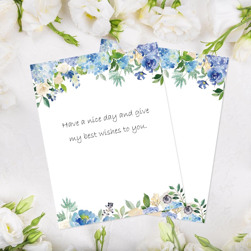 60 Pack Hydrangea Stationery Letterhead Paper Blue Purple Floral Letter