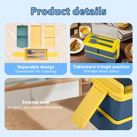 JingHua Adult Lunch Box, 4 Compartment Bento Box 47OZ Leak-Proof Lunch Containers Box for Dining Out Work -Blue