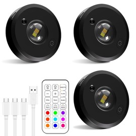 KUWUNG USB Aufladbar LED Spots Akku, RGB USB Farbwechsel Schrankbeleuchtung Kabellos mit Fernbedienung, Rund Indirekte Beleuchtung mit 3 Farbtemperaturen Timer (6 Stück)