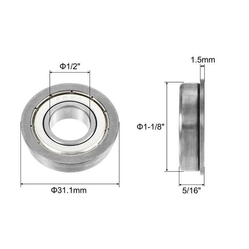 uxcell FR8ZZ Flanged Ball Bearing 1/2 x 1-1/8 x 5/16