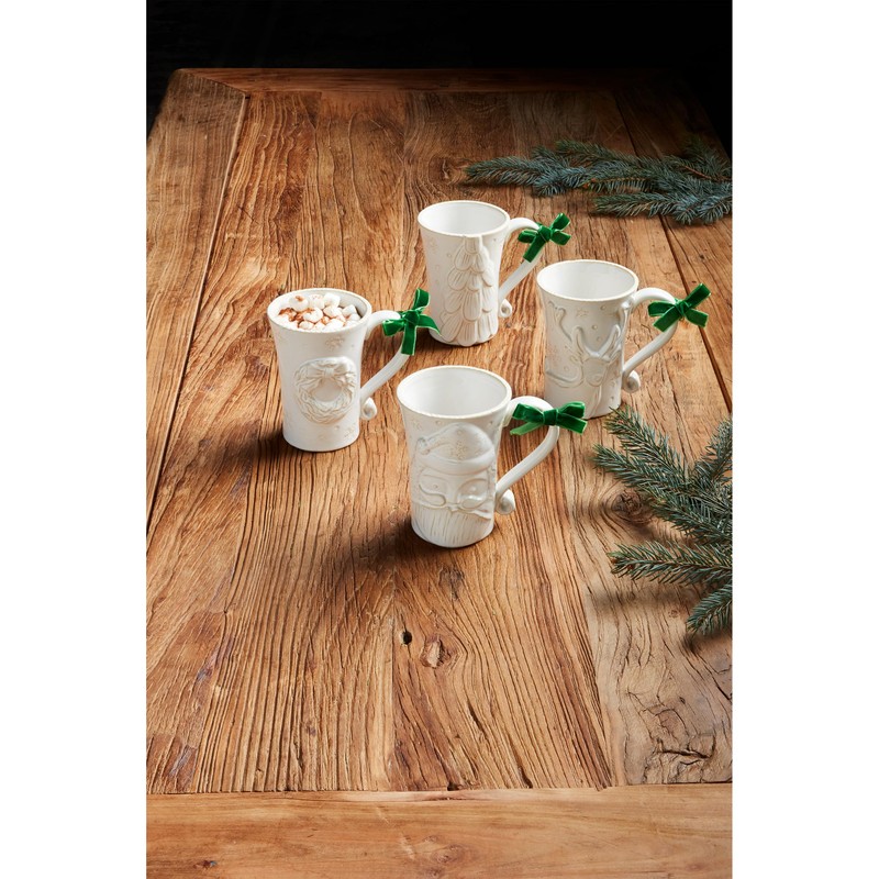 Mud Pie White Christmas Mug, Wreath, 12 oz