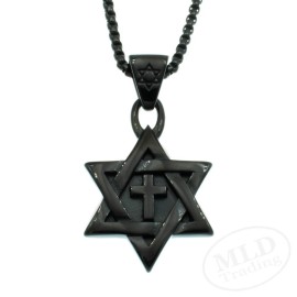 Unbranded Stainless Steel Messianic Star Of David Cross Pendant Necklace Black Gold Silver - Black - Stainless Steel