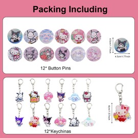 DreamCatching Cute Cartoon Party Supplies, 86PCS Birthday Decorations Set Include 50pcs Stickers, 12pcs Keychains, 12pcs Silicone Bracelets, 12pcs Button Pins, Goodie Bags Stuffs Birthday Party Gifts