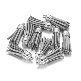 MSCFTFB 100 Pieces 1.5inch Mini Tassels Faux Suede Mala Tassel Kit for Earring Necklace Jewelry Making Garland Keychain Dreamcatcher Charms DIY Crafts (Light Grey)