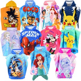 SUN CITY - Poncho Beach Towel for Children with Hood, Cartoons Manga Video Games, Soft Cotton or Microfibre, Quick Drying, Beach Pool [55 x 55-18270 Light Blue]
