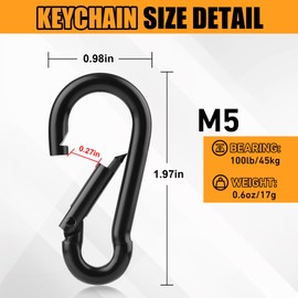 Gopal 12pack Small Carabiner Clip: 1.97inch Mini Black Carabiners - Spring Snap Hook - Keychain Caribeener Clips for Keys Outdoor Sports Backpacking Fishing Hiking Travel Camping, M5