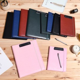 Wonderpool A4 Faux Leather Clipboard Partfolio Notepad Forms Holders Document Case - Interview Planner Meeting Writing Padfolio File for Office Travel School Hotel Hospital (A4,Pink)