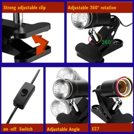 ​Spotted SALAMAER Rotatable Reptile Heat Lamp with 4PCS 50W UVA UVB Light Bulb Basking Spot Light Simulated Sunlight Heating Lamp Turtle Lizard Beared Dragon Amphibians (Instant on Black+4PCS50w)