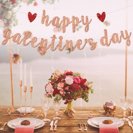 RLXPT Red & Rose Gold Galentine’s Day Banner - Be My Valentine/Be Mine - Happy Valentine’s Day Theme Wedding Engagement Anniversary Party Decoration - 2" x 3"