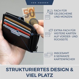 VON HEESEN Genuine Leather RFID Card Holder Made of Nappa Leather - 9 Compartments - Landscape Format Credit Card Holder for Men and Women, Black carbon, 02 cm