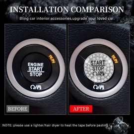 LECART Push Start Button Cover & Climate Control Knobs Volume Tune Cover Fit for Dodge Charger Challenger 2015-2024 Car Interior Accessories Bling Directly Replace Metal Decor Decal Trim 4 Pack