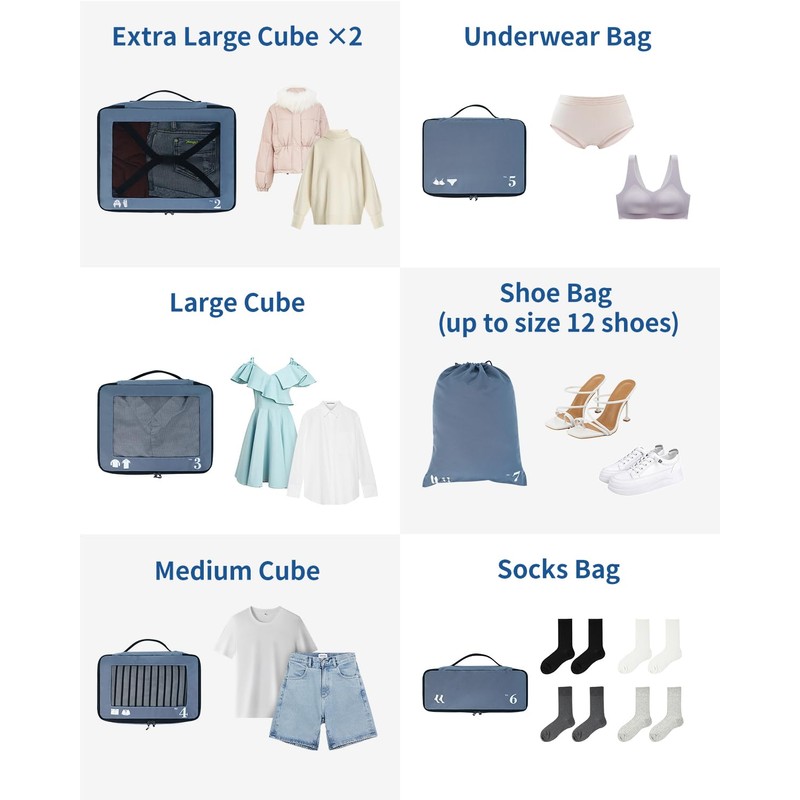 ECOHUB Travel Pouch, Travel Compression Bag, Convenient Goods, 7-Piece Set,