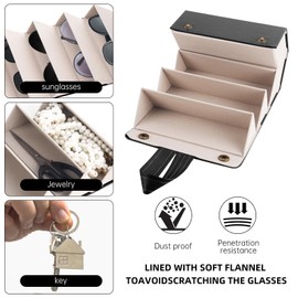 BLAZDEVE Travel Sunglasses Case with 6 Slots, Multi Sunglasses Storage Case Travel, PU Leather Foldable Glasses Storage Case, Hanging Eyewear Holder Organizer for Women Men (Black)
