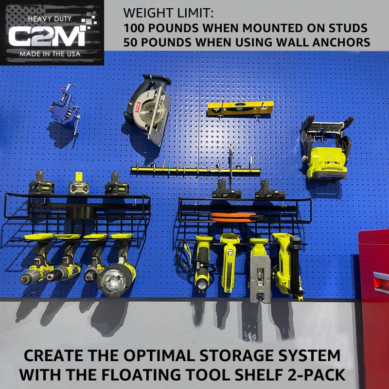 C2M Heavy Duty Floating Tool Shelf & Organizer | Wall