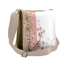 Ambesonne Japanese Messenger Bag, Romantic Sakura Blooms, Unisex Cross-body