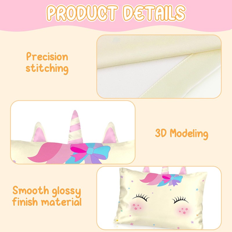 Toddler Pillowcase 13x18 Kids Pillowcase Unicorn, Cute Satin Pillow Cases