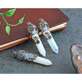 JSDDE Vintage Flower Wrapped Synthetic Opalite Reiki Healing Crystal Pendant Necklace