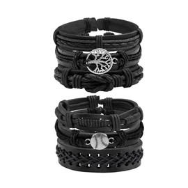 Manfnee Leather Braided Life of Tree Bracelets for Men Women Wrap Punk Style Cuff Wristband Adjustable