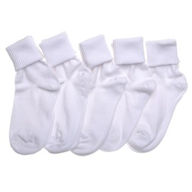 WB SOCKS Girls White Roll Top Ankle socks 5 pairs per pack