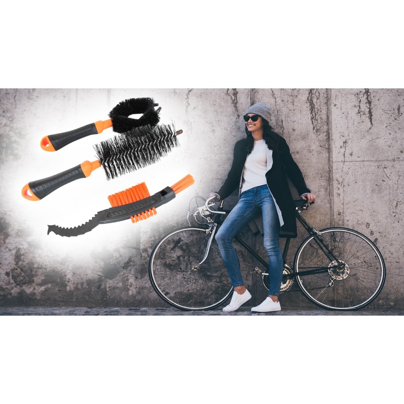 3-Piece Bicycle Brush Set - Frame Brush, Chain Brush, Bicycle