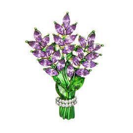 Lavender Flower Brooch Crystal Rhinestone Glass Bouquet Brooch Lapel Pin Scarf Dress Decoration Wedding Party Jewelry Gift for Girls Women