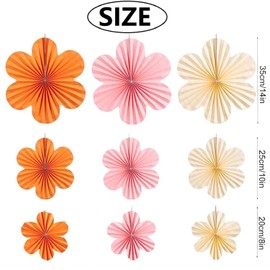 Pack of 9 Paper Fan Decoration, Paper Flowers for Hanging, Pink Beige Orange Flowers Paper Set for Wedding, Birthday, Baby Shower, Table Decoration, Backdrop, Garland, Party Decoration (Rose Beige)