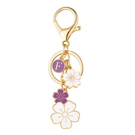 SELOVO Initial Keychain Flower Charms for Key Cute Pink Letter Keyring for Backpack, Purple-f, One Size