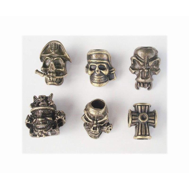 6pcs Knife Paracord Lanyard Ropes Alloy Skull and Cross Beads,EDC