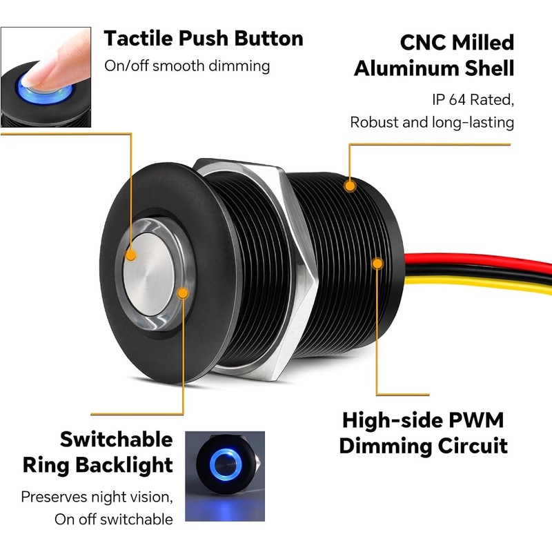 Acegoo 12 Volt Dimmer Switch High-Side PWM Dimming Switch, 7/8"