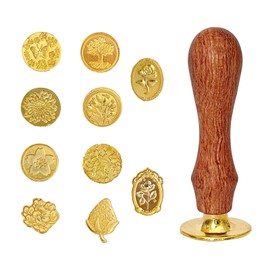 10pcs Wax Seal Stamp Set, Sealing Wax Stamp Floral Plant Stamp Head and Smooth Wooden Handle for Envelopes Wedding Invitations Cards Greeting Cards and Journal Gifts (10 Types Stamp)