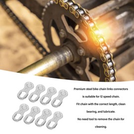 4 Pairs Steel 12 Speed Bicycle Chain Connector Parts Link Missing Bickcly Chain Link Cycling Accessories (Silver)