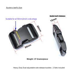 Quick Side Release Buckles 50mm Heavy Duty Plastic Buckle Clips Snaps Backpack Buckle Replacement Dual Adjustable No Sewing 2 Sets