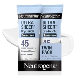 Neutrogena Ultra Sheer Protector solar de tacto seco para cara y cuerpo, protección SPF 45 de amplio espectro UVA/UVB, ligero, resistente al agua y no