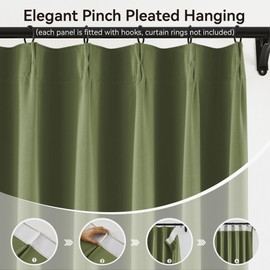 KangBang Green Pinch Pleated Curtains 84 Inches Long for Bedroom, Blackout Pinch Pleat Drapes Modern Room Darkening Energy Saving Window Panels for Living Room Kitchen with Hooks,40x84 Inch, 2 Panels
