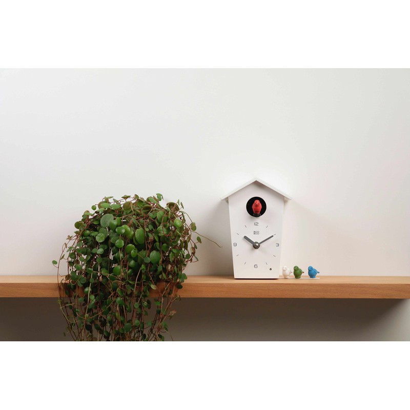 KOOKOO BirdHouse mini white, tiny modern cuckoo clock w. 12