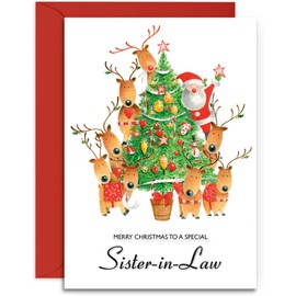 Sister in Law Christmas Card - Decorating the Tree - Medium Sized Card (A5 Size -148mm x 210mm) with Envelope